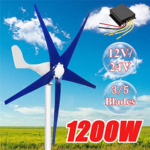 ZUINIUBI 1200W Wind Turbine Generator 12V/24V 3/5 Blades with Charge Controller Wind Generator Kit