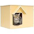 Objoy Outdoor Cat Houses Feral Cat Shelter Wooden Stray Cat Condo Outside Sturdy Waterproof and Insulated with Escape Door (one cat)