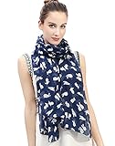 Lina & Lily Lovely Rabbit Bunny Print Women's Large Scarf Lightweight (Blue and White)