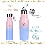 Amplim Triple Wall Vacuum Insulated Stainless Steel Sports Water Bottle. Ice Cold for 48 Hours! FDA Approved Food-Grade Materials, BPA Free, Eco-Friendly Travel Flask. 17 oz Blue Pink