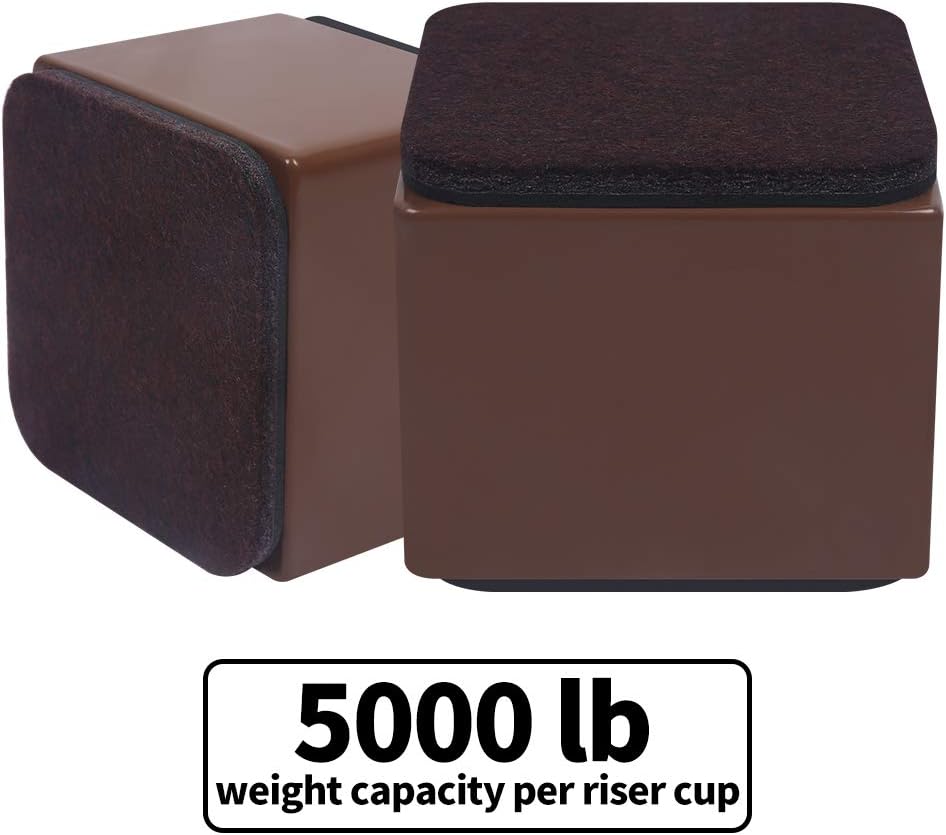 Ezprotekt Lift Furniture Risers Solid Steel Bed Risers,Adds 2" Height to Heavy Furniture or Beds Self-Adhesive Furniture Chair Table Risers Square(Set of 4) Supports 20,000 lbs (Brown): Home & Kitchen