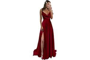 POMUYOO Satin Prom Dress Long Bridesmaid Dresses for Women Elegant Formal Gowns with Slit