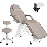 V VDLONSY Tattoo Chair for Client Facial Table Adjustable 73inch Facial Chair Spa Esthetician with Stool for Beauty Tattoo Eyelash Equipment Black (Gray)