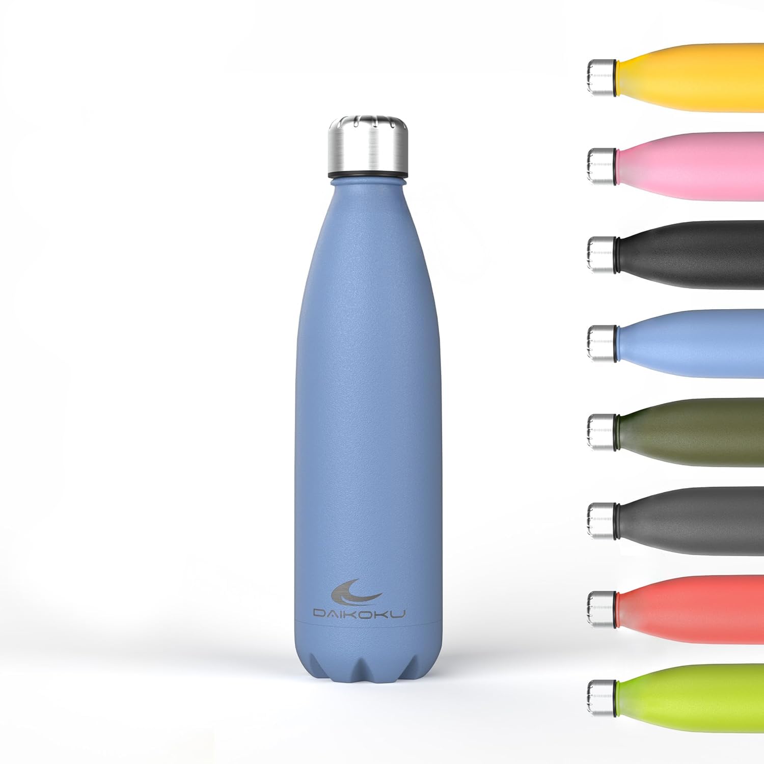 Daikoku Stainless Steel Bottle + Adjustable Strap + Carabiner, BPA Free Double Walled Thermos, Reusable Water Bottle, Airtight Cap, Colour Blue, Capacity 500 ML
