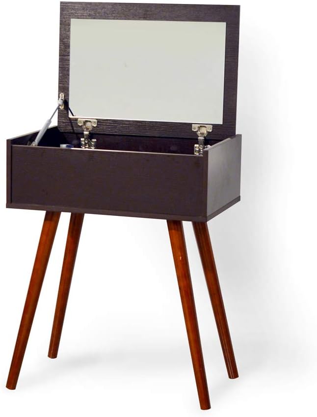 Facilehome Mirror Dressing Makeup Vanity Table Makeup Desk with Solid Legs Brown