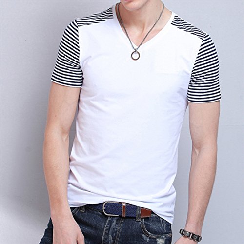 Mose Men's T Shirts, Men's Summer V-Neck Short Sleeve Tops Personality Fashion Leisure Self Cultivation Cool Comfortable T-Shirt Handsome Blouse New (XL, White)