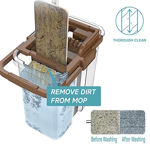 oshang Flat Squeeze Mop and Bucket - Hand-Free Wringing Floor Cleaning Mop - 2 Types Washable & Reusable Microfiber Mop Clothes/Pads Included - Wet or Dry Usage on Hardwood, Laminate, Tile