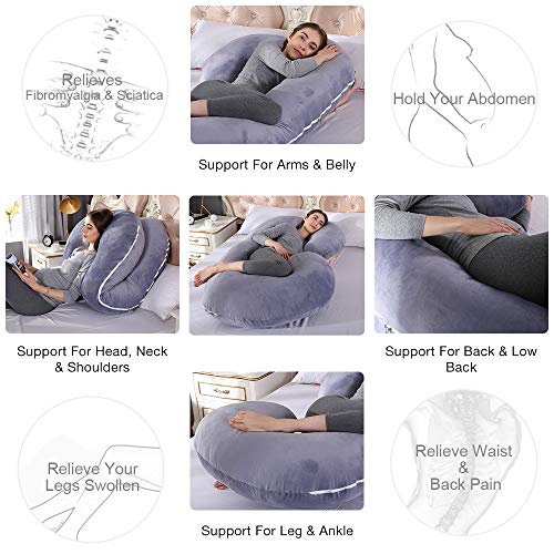 Pregnancy Pillow, 55 inches Full Body Pillow Maternity Pillow for Pregnant Women, Comfort U Shaped Zootzi Pillow with Removable Washable Velvet Cover(Grey, 55 x 28 inches)
