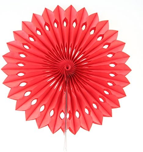 Jesipi Mini Paper Party Fan Hanging Party Tassels Party Accessories in 6 inch Pack of 12 (Red)