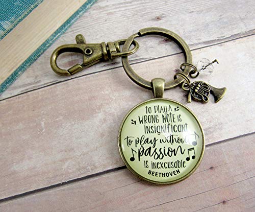 French Horn Keychain To Play A Wrong Note Is Insignificant Beethoven Quote Pendant Music Teacher Jewelry Charm - Thumbnail 3