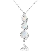 Ice Gems Sterling Silver Genuine, Created or Simulated and White Topaz Oval S Design Three-Stone Journey Necklace