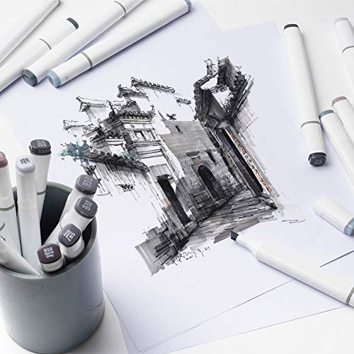 30 Colors TOUCHNEW Graphic Drawing Painting Art Dual Tip Sketch Pen Twin Marker Coloring Highlighting Underlining Set with Carry Bag (Grayscale Markers) - Thumbnail 4