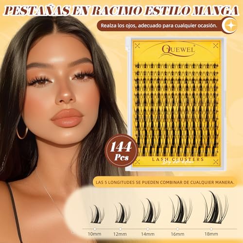 QUEWEL Fairy Pestañas Postizas Kit Invisible Band Pestañas 144PCS Pestañas con Pegamento y Sellador para Lashes, Look Natural con Banda Delgada. Fácil de Usar para Principiantes (YTQP-D)