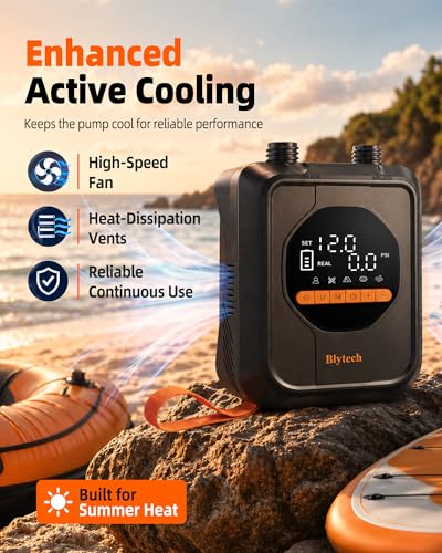 Blytech Paddle Board Electric Pump, Portable 20PSI SUP Pump with 13,500mAh Rechargeable Battery, Fast Inflation/Deflation, 7 Nozzles for Inflatables, Kayaks, Tents, Boats, Pool