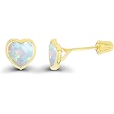 Solid 14K Gold Hypoallergenic 4mm Heart Shaped Birthstone Polished Bezel Screw Back Stud Earrings