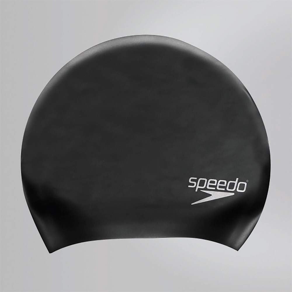 Speedo Unisex Long Hair Swim Cap Latex-Free Silicone Black One Size
