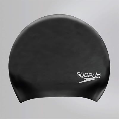 Speedo Unisex Long Hair Swim Cap Latex-Free Silicone Black One Size