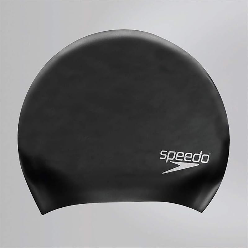 Speedo Unisex Long Hair Swim Cap Latex-Free Silicone Black One Size