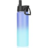 Neihepal 22 oz Insulated Water Bottle with Straw Lid, Double Walled Vacuum Stainless Steel Water Bottles Leak Proof, Wide Mouth (Purple Blue,1 Pack)