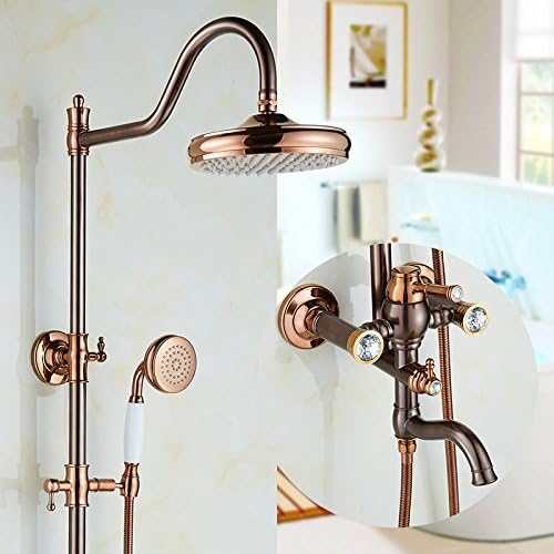 SUHNAG European Style All Bronze Gold Shower Set, Antique Black Copper Rose, Gold Water Faucet, Bathroom Shower,Three Section Tube