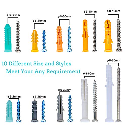 K Kwokker 220 Pieces Plastic Self Drilling Drywall Ribbed Anchors with Screws Assortment Kit, Perfect for Fixing Curtains, Calligraphy, Wall Cabinets, Lamps