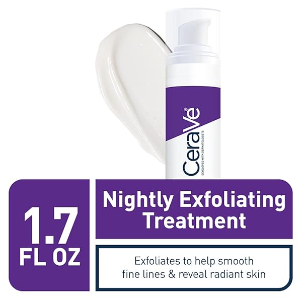 CERAVE SKIN RENEWING NIGHTLY EXFOLIATING TREATMENT, ANTI AGING SERUM WITH 5% BLEND OF GLYCOLIC ACID & LACTIC ACID, WRINKLES & DARK SPOT CORRECTOR FOR FACE, EXFOLIATING GEL, 1.7 OZ