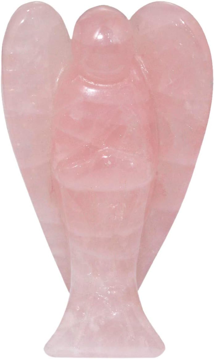 mookaitedecor 3 Inch Rose Quartz Crystal Guardian Angel Gemstone Carved Figurine Statue Pink Room Decor