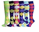 Sumona 6 Pairs Women's Knee High Socks (Argyle)