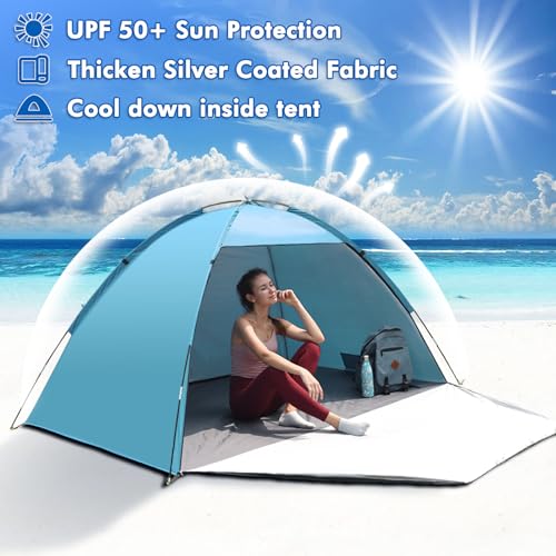 Beach Shelter, UV Protection 50+ Family Tent, XXL Beach Shelter, Front and Back Door with Zip, Privacy Screen, Ventilation, Wind Protection, Sun Protection, Beach Tent, Small Pack Size for Beach