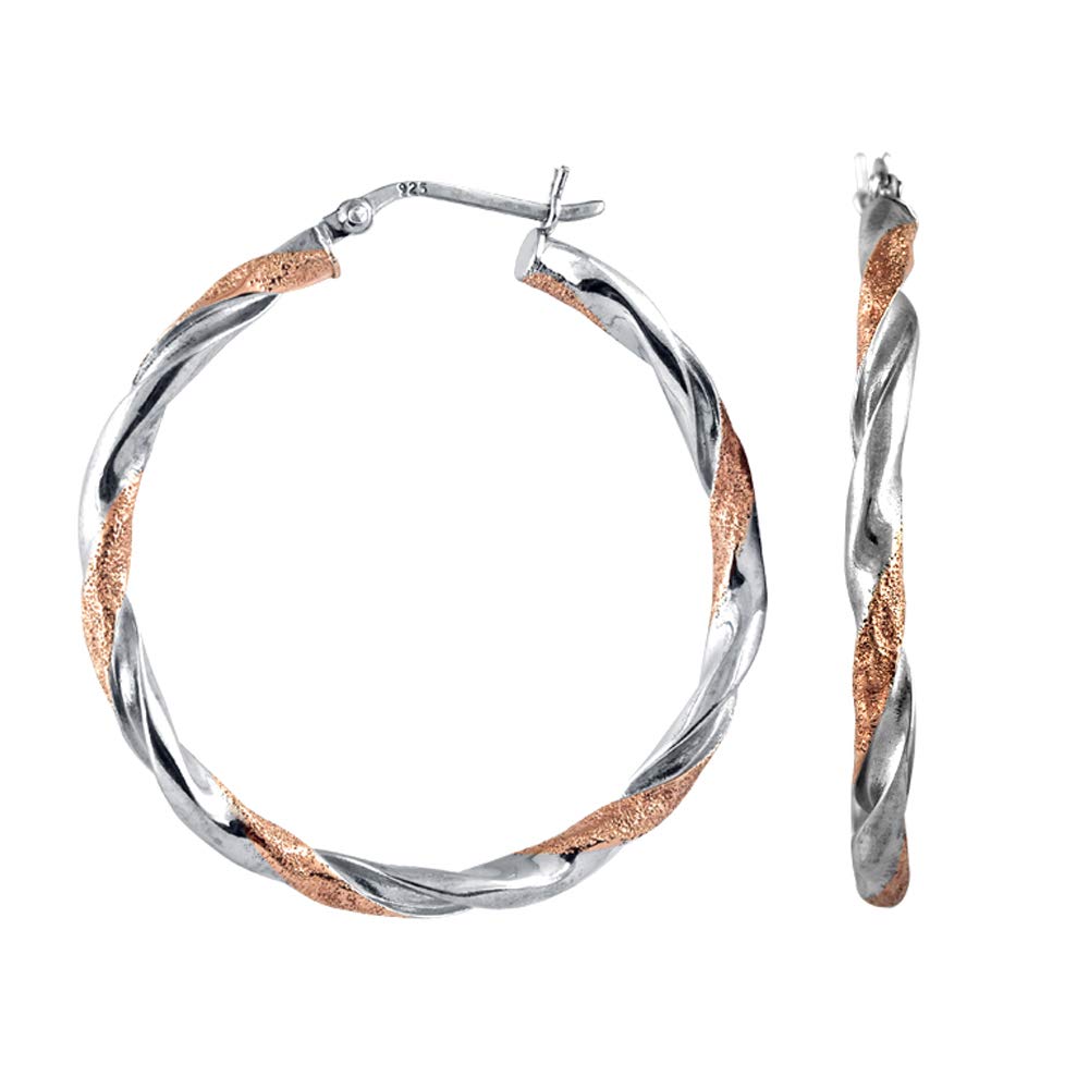 Charmsy 925 Sterling Silver Elegant Sterling Silver Jewellery 25 MM Two Tone Light Weight Italian Design Click Top Hoop Earring for Women | Lightweight Silver Earrings Jewellery Gift for Women