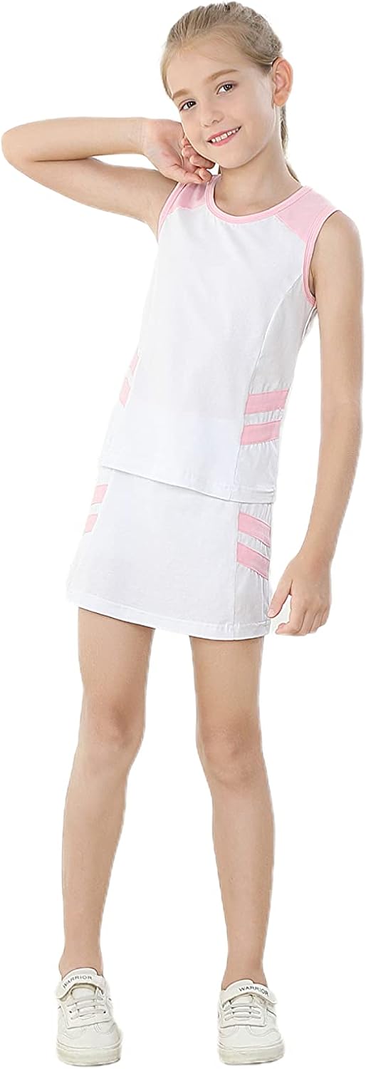 Girls Tank Top and Tennis Skirt with Built-in Shorts Set 2 Piece Outfit Golf, Dress: Clothing
