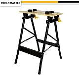 Tough Master Foldable Workbench 100 kg Portable Bamboo Top 4 Pegs Black Yellow view 4