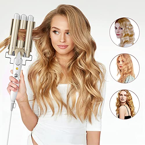3 Barrel Curling Iron Wand TEATTY Hair Waver Ceramic Tourmaline Crimper