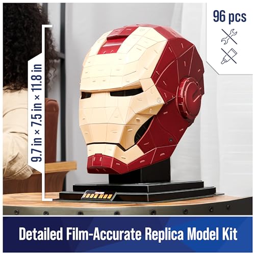 4D Build, Marvel Iron Man 3D Puzzle Model Kit with Stand 96 Pcs Iron Man Helmet Desk Decor
