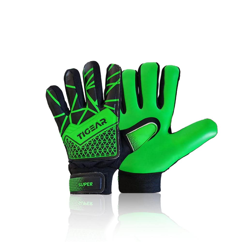 TIGEAR Junior Goalkeeper Gloves with Super Grip Latex & Palm Protection Designed for Unisex Young Goalie Keepers (Green, X Small - 4)