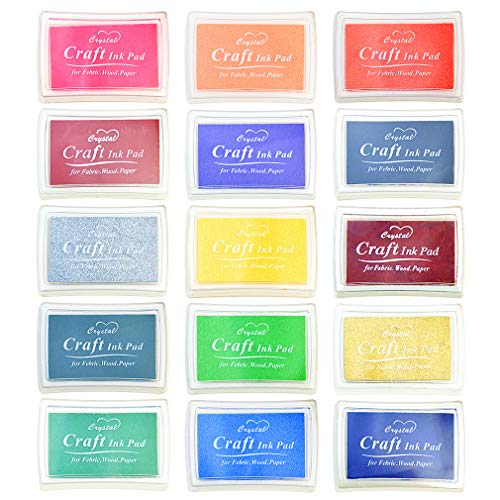 Yolyoo 15pcs Stamp Pads Colourful Craft Ink Pad Rainbow Finger Ink pad for DIY Rubber Stamps, Paper, Wood Fabric