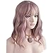 BERON 14 Inches Purple Wig Short Curly Wig Women Girl's Synthetic Wig Dust Purple Wig with Bangs Wig Cap Included