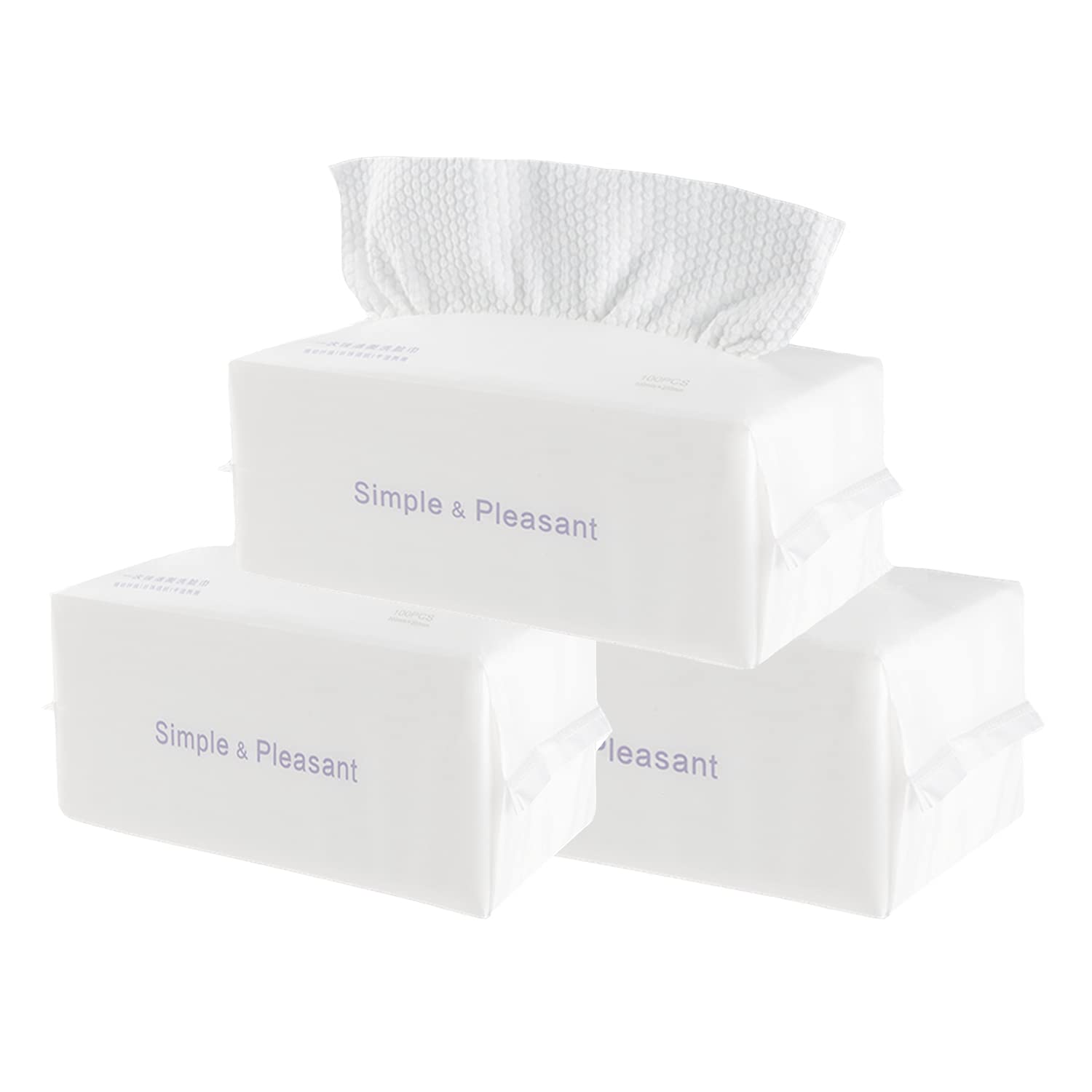Disposable Thick 100% Cotton Face Towel Make up Soft Removing Wipes Dry Cleanser Towelettes for Skin Care 100 Counts (3 Packs)
