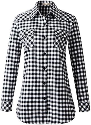 Benibos Women's Mid-Long Style Roll-Up Sleeve Plaid Flannel Shirt