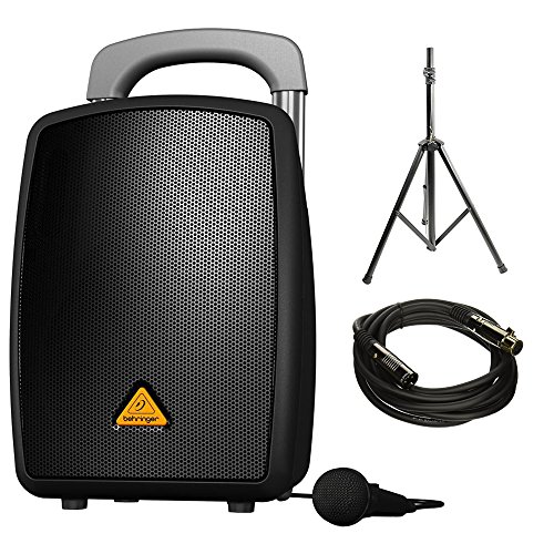 Behringer EUROPORT All In One 40W Portable Bluetooth PA System (MPA40BTPRO) with 6.5 ft. Tripod Speaker Stand Maximum Strength & Security & Premier Series XLR 10' Male to XLR Female Gold Plated Cable