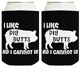 Funny Beer Coolie I Like Pig Butts 2 Pack Can Coolies Black