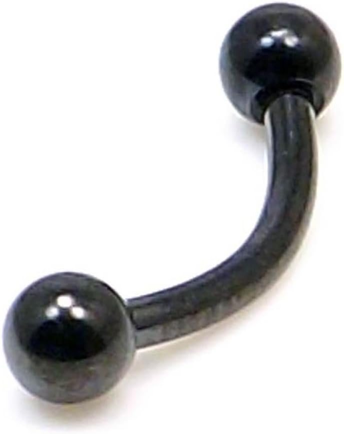 Black Titanium Plated Curved Barbell Eyebrow bar 16 Gauge (1.2mm x 8mm) with 3mm Balls