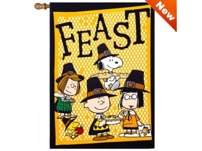 PEANUTS SNOOPY THANKSGIVING FEAST FLAG~SIZE 28" x 40"~NEW