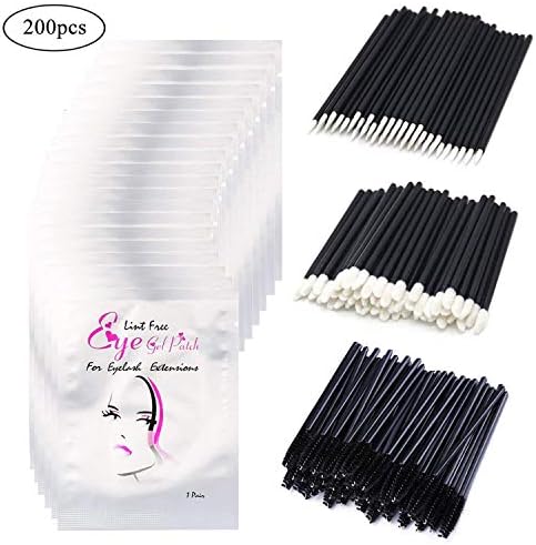 Nopson 200Pcs/Set 50pcs Eye Gel Pads + 50pcs Eyelash Brush + 50pcs Disposable Lip Brushes + 50pcs Eyeliner Applicators Tool Makeup Beauty Tool Kits