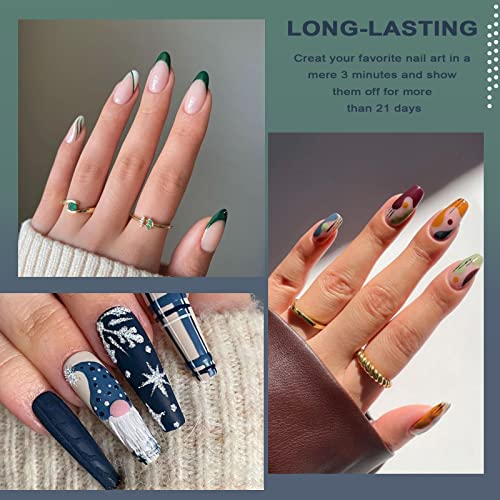 HTPARY Gel Nail Polish Set - 6 Colors Dark Green Blue Burgundy Red Winter Nail Gel Polish Kit Soak Off LED Glitter Orange Glitter Gold Autumn Gel Polish Set Manicure Nail Art Gifts Box Set for Christmas Party