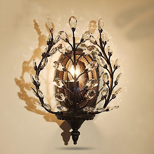 K9 Crystal Wall Lamp American Country Iron Wall Lights Bedroom Bedside Lamp Creative Luxury Aisle Lamp ( Color : Rust red )