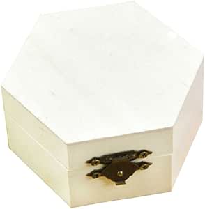 Kentop Caja hexagonal de madera con tapa para joyero, caja de ...