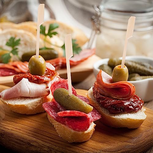 HAKSEN 400PCS Bamboo Paddle Picks, 4.7 Inch Bamboo Paddle Skewers Bamboo Toothpicks for Appetizers Sandwich Candy Apple Cocktail Kabobs