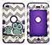 iPod Touch 4th Generation Case,Lantier 3 Layers Verge Hybrid Soft Silicone Hard Plastic TUFF Triple Impact Shockproof Quakeproof Defender Drop Resistance Protective Case Cover Wave Cheveron Owl Purple