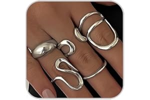 ANGLEQUEEN Chunky Silver Rings for Women Open Stacking Knuckle Ring Silver Adjustable Round Dome Rings Set Minimalist Irregular Statement Ring Women 2025 Fashion Jewelry